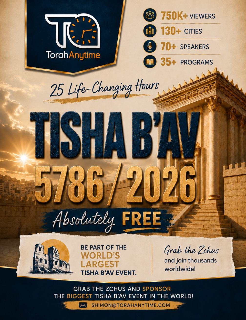 Tisha B'Av 2026 Schedule (25-hour event, 80+ speakers) β TorahAnytime
